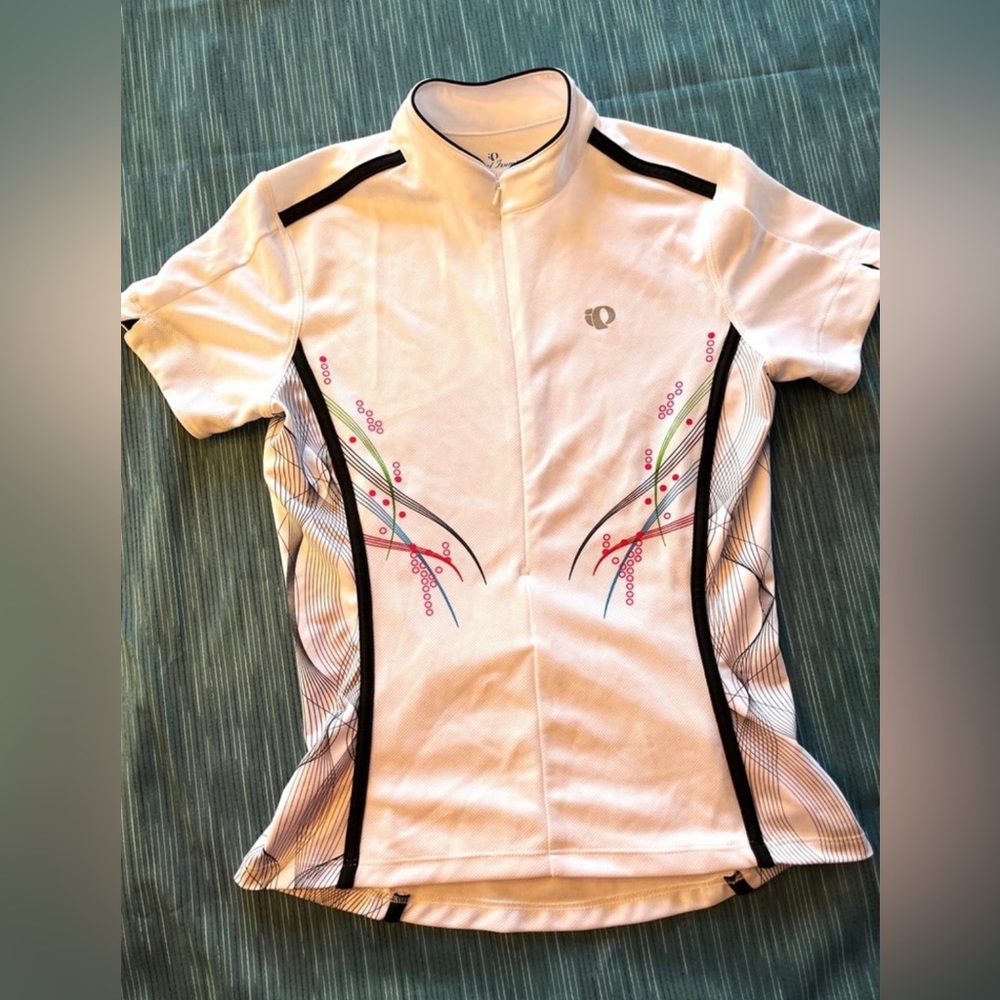 Pearl Izumi Women's Bike Top Size Small Short Sleeve White Abstract Graphic